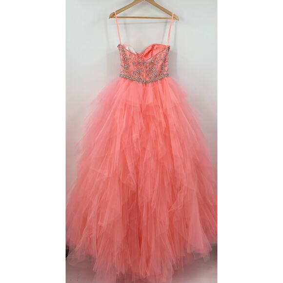 Morilee Gown Layered Tulle Strapless Beaded Embellished Bodice Pink NEW Womens 8 - Picture 7 of 13